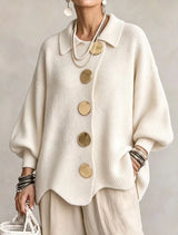Damen Langarm-Strickjacke mit Knöpfen – Elfenbeinweiß