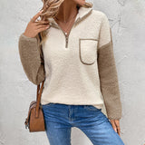 Damen Langarm-Pullover mit Taschen – Aprikose