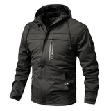 Herren winddichte Softshelljacke mit verstellbarer Kapuze und Innenfutter – Schwarz