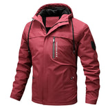 Herren winddichte Softshelljacke mit verstellbarer Kapuze und Innenfutter – Rot