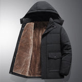 Herren Steppjacke mit Kapuze, Knöpfen und Taschen – Schwarz