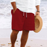 Niklas | Herren Gestreifte Kordelzug Locker sitzende Strandshorts – Dunkelrot