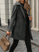 Damen Jacke mit großen Knöpfen, Reverskragen und Taschen – Dunkelgrau