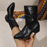 Damen Slouch-Stiefeletten mit Blockabsatz und pflegeleichtem Material – Schwarz
