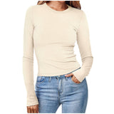 Damen Figurbetontes Langarmshirt Mit Rippstruktur – Schmaler Stretch Fit – Creme