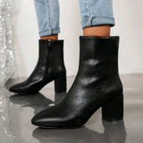Damen Stiefeletten mit Blockabsatz und praktischem Reißverschluss – Schwarz