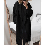 Damen Oversize-Mantel mit Revers und doppelter Knopfleiste – Schwarz