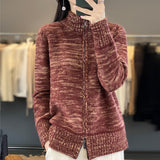 Damen Strickjacke mit Reissverschluss und Stehkragen – Rot