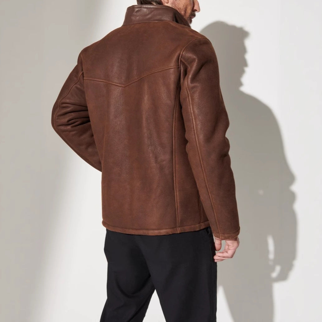 Herren Robuste Lederjacke mit Steppdetails und hohem Kragen Aliams