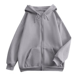 Damen weite Kapuzenjacke mit Reißverschluss, Kängurutaschen und Rippbündchen – Hellgrau