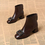 Damen Ankle Boots mit quadratischer Zehenform und Blockabsatz – Braun