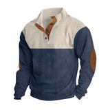 Herren nan strukturiertes Rugby-Pullover mit Stehkragen, Knopfleiste und Leder-Ellenbogenpatches Drune – Apricot+Blau