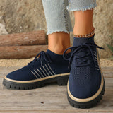 Damen Schnür Mesh Sneaker – Atmungsaktive Laufschuhe Mit Grip Sohle – Dunkelblau
