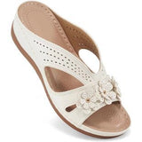 Damen Bequeme Fußbett Sandalen Mit Blumen Design – Orthopädischer Sommerkomfort – Weiß