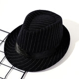 Damen Fedora-Hut mit gestreiftem Muster und Samtband – Schwarz