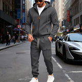 Herren nan sportliches Cargo-Jogging-Set mit Kapuzenjacke, durchgehendem Reißverschluss und funktionalen Mehrzwecktaschen Drune – Dunkelgrau