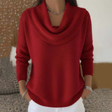 Mirelia - Drapierter Pullover mit Wasserfallkragen – Rot