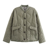 Damen Langarm Rundhalsjacke mit Knöpfen und Taschen – Olivgrün
