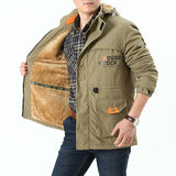 Herren Langarmjacke mit Kapuze, Knöpfen und Taschen – Khaki