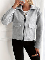 Damen Fleecejacke mit Reißverschluss und Klappentaschen – Grau