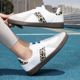 Damen Sportliche Schnür Leder Sneakers Mit Rutschfester Sohle – Bequeme Freizeitschuhe – Leopardenmuster