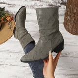Damen Slouch-Stiefeletten mit Blockabsatz und pflegeleichtem Material – Grau