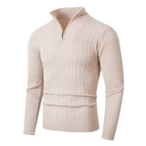 Herren Pullover mit Kabelstrickmuster und Stehkragen – Creme Weiß