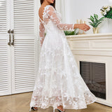 Damen Elegantes Spitzenbesetztes Hochzeitskleid Mit Voluminösem Rock – Prinzessin Brautkleid – Übergröße Weiß
