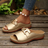 Damen Slip-On Keilabsatz Sandalen Mit Schnalle – Bequeme Plateauschuhe – Gold
