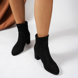 Damen Stiefeletten aus Wildleder mit Blockabsatz und gepolsterter Innensohle – Schwarz