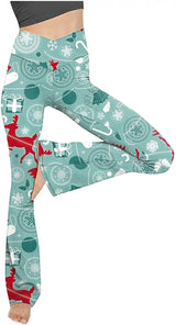 Damen nan taillenhohe Yogahose mit überkreuztem Bund und ausgestelltem Saum mit Schlitz Drune – Weihnachtsgrün