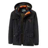 Herren wasserdichter und winddichter Outdoorparka mit abnehmbarer Kapuze – Schwarz