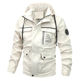 Herren wasserfeste Kapuzen-Regenjacke mit winddichter Membran – Cremeweiß