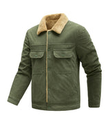 Herren Langarmjacke mit Knöpfen und Taschen – Olivgrün (Militärgrün)