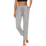 Damen nan komfortable Loungehose mit hohem Bund Tunnelzug Seitentaschen und leichtem Stretch Drune – Lange Hose Hellgrau