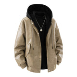 Herren Oversize-Bomberjacke mit Kapuze, Druckknopfblende und Taschen – Khaki