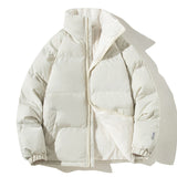 Damen gesteppte Thermo-Bomberjacke mit Teddyfutter und hohem Stehkragen – Cremeweiß