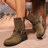 Damen Ankle Boots mit V-Ausschnitt, Riemen und Schnalle – Dunkelbraun