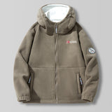 Herren Kapuzen-Fleecejacke mit hohem Haubenkragen und Reißverschluss – Khaki