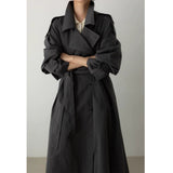Damen Oversize-Trenchcoat in Maxilänge mit Taillengürtel und Epauletten – Schwarzgrau
