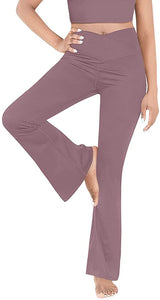 Damen nan taillenhohe Yogahose mit überkreuztem Bund und ausgestelltem Saum mit Schlitz Drune – Violett