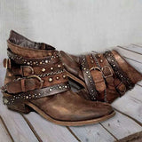 Damen Western Stiefeletten mit Schnallenriemen und Ketten – Braun