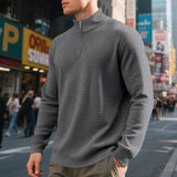 Herren nan urbaner Halbzip-Pullover mit feiner Quadratstruktur und hohem Stehkragen Drune – Dunkelgrau