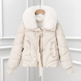 Damen kurzes Pilotenblouson mit voluminösem Schalkragen und Kordelzugsaum – Offwhite