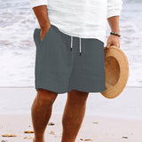 Niklas | Herren Gestreifte Kordelzug Locker sitzende Strandshorts – Grau
