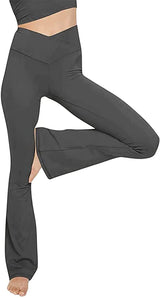 Damen nan taillenhohe Yogahose mit überkreuztem Bund und ausgestelltem Saum mit Schlitz Drune – Dunkelgrau