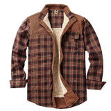 Herren Hemdjacke mit Karomuster und Taschen – Rötlichbraun