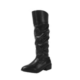 Damen Overkneestiefel mit gepolsterter Innensohle und faltendem Obermaterial – Schwarz