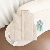 Damen kurze wattierte Steppweste mit hohem Stehkragen und Druckknopfblende – Offwhite
