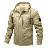 Herren winddichte Softshelljacke mit verstellbarer Kapuze und Innenfutter – Khaki